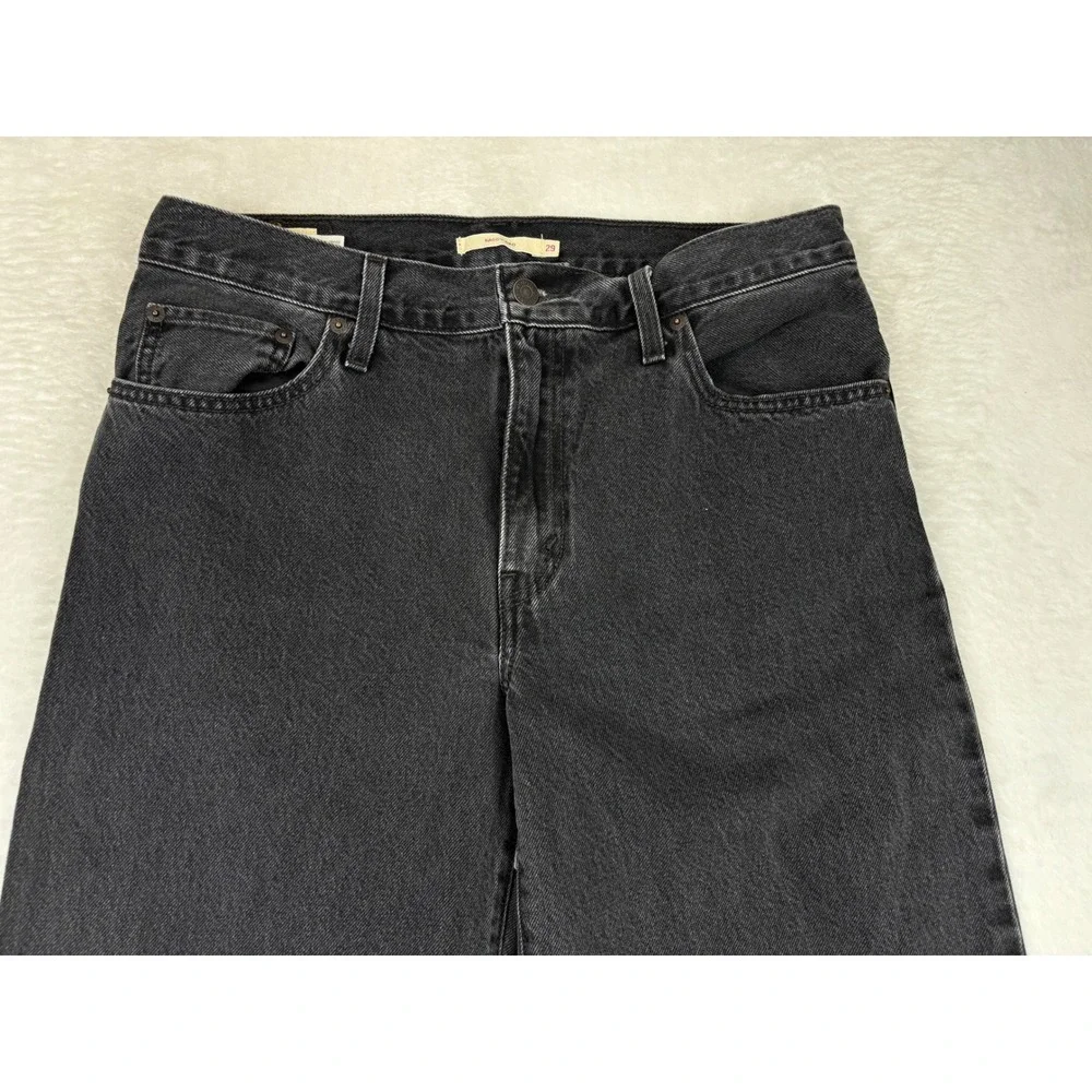 Levis Premium Baggy Dad Mens 29x32 Jeans Washed Fuzzy Black Faded Denim Wide Fit